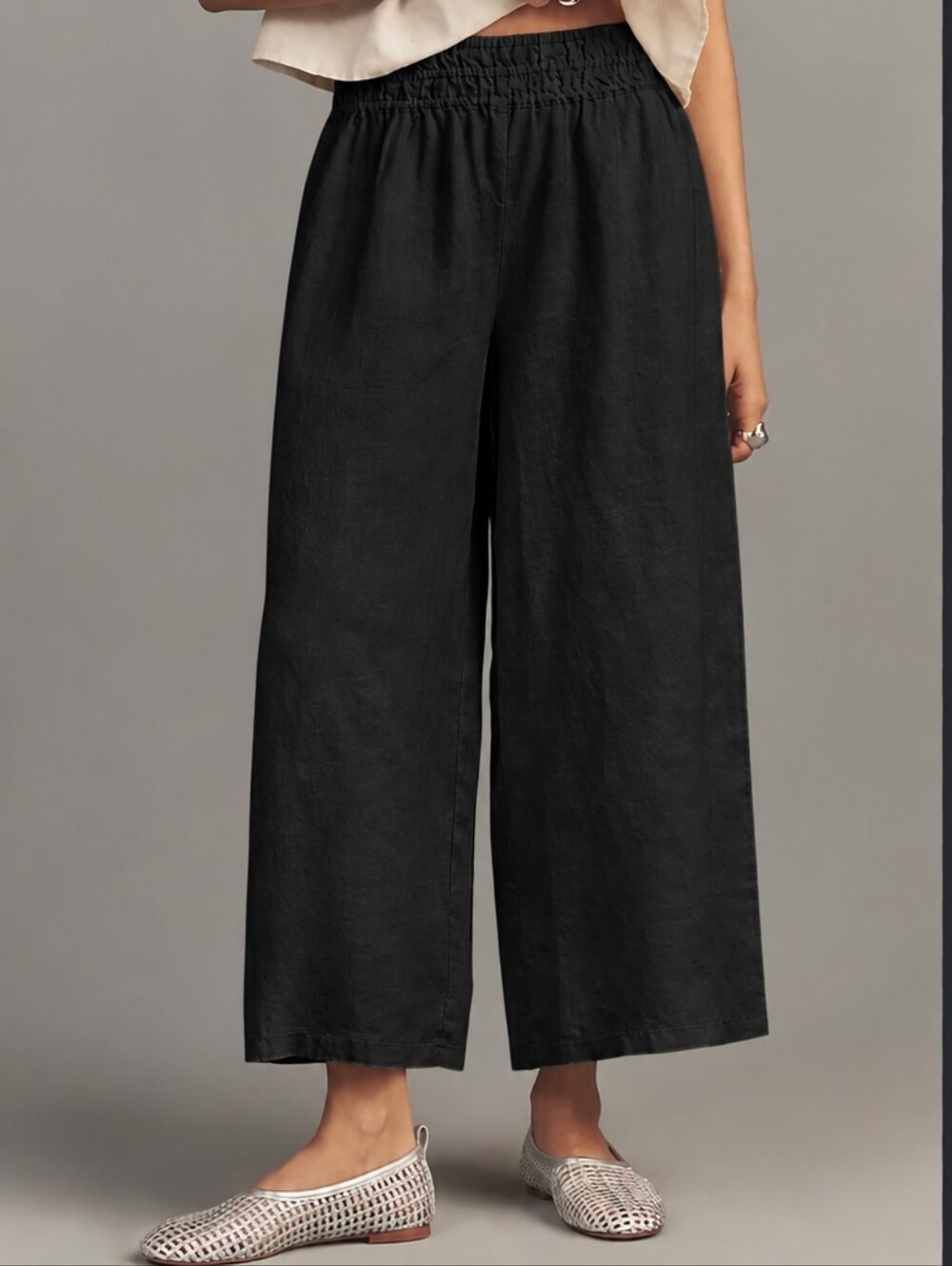 Anthropologie The Somerset 100% Linen Black Pull on Pants XL Boho Lagenlook